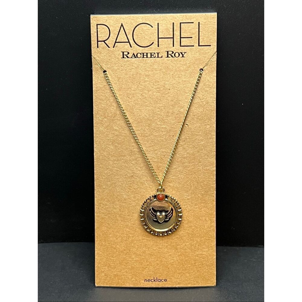 RACHEL Rachel Roy Love Winged Heart Gold Tone Medallion Talisman Necklace